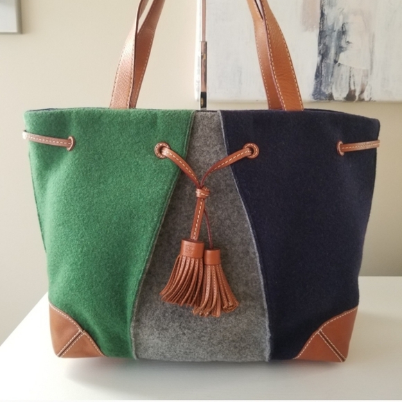 kate spade Handbags - Kate Spade Leather Trim Felt Tote Wool Shoulder Bag